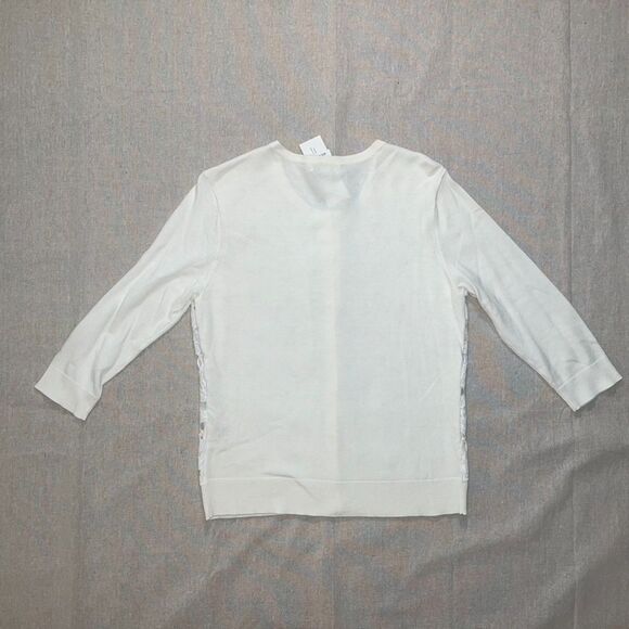 New York & Company | NWT Ivory & White Lace Front 3/4 Sleeve Cardigan | LP - Picture 2 of 8